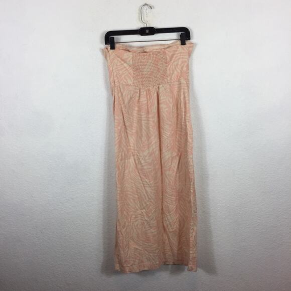 Urban Outfitters Strapless Linen Pink Zebra Slit Midi Dress Medium Animal Print - Picture 11 of 12